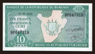 10 francs, 2003