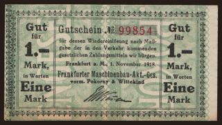 Frankfurt/ Frankfurter Maschinenbau A.G., 1 Mark, 1918
