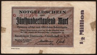 Neuwied-Rasselsteiner/ Rasselsteiner Eisenwerks - Gesellschaft m.b.H., 500.000 Mark, 1923