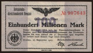 Breslau, 100.000.000 Mark, 1923