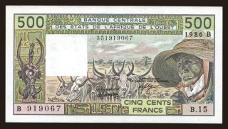 Benin, 500 francs, 1986