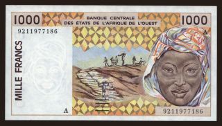 Ivory Coast, 1000 francs, 1992