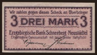 Schneeberg-Neustädtel/ Erzgebirgische Bank, 3 Mark, 1918