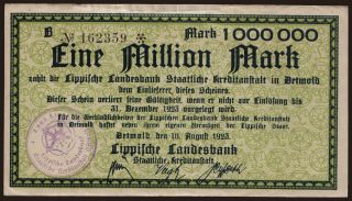 Detmold/ Lippische Landesbank Staatliche Kreditanstalt, 1.000.000 Mark, 1923
