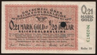 Karlsruhe/ Handelskammer für die Kreise Karlsruhe u. Baden, 0.21 Mark Gold, 1923