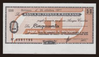 Banca di Trento e Bolzano, 50 lire, 1977