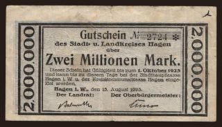 Hagen/ Stadt- und Landkreis, 2.000.000 Mark, 1923
