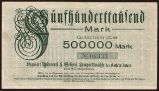 Kaiserslautern/ Baumwollspinnerei & Weberei Lampertsmühle, 500.000 Mark, 1923