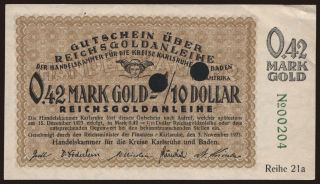 Karlsruhe/ Handelskammer für die Kreise Karlsruhe u. Baden, 0.42 Mark Gold, 1923