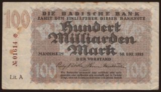 Badische Bank, 100.000.000.000 Mark, 1923