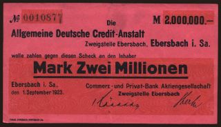 Ebersbach/ Commerz- u. Privatbank, 2.000.000 Mark, 1923