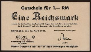 Nürtingen, 1 Reichsmark, 1945