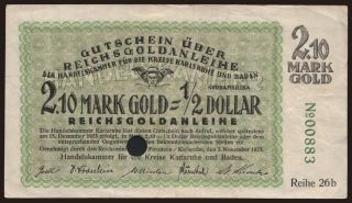 Karlsruhe/ Handelskammer für die Kreise Karlsruhe u. Baden, 2.10 Mark Gold, 1923