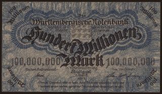 Württembergische Notenbank, 100.000.000 Mark, 1923
