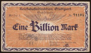 Stuttgart, 1.000.000.000.000 Mark, 1923