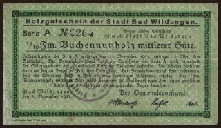 Bad Wildungen/ Stadt, 1/10 Festmeter Buchennutzholz, 1923