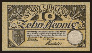 Coblenz, 10 Pfennig, 1920
