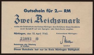 Nürtingen, 2 Reichsmark, 1945