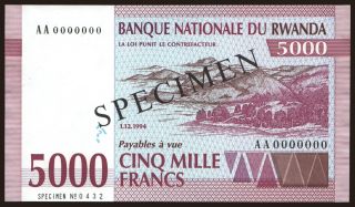5000 francs, 1994, SPECIMEN