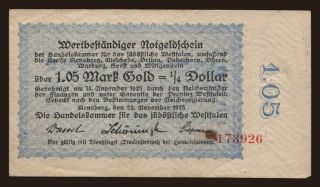 Arnsberg/ Handelskammer für das südöstliche Westfalen, 1.05 Mark Gold, 1923