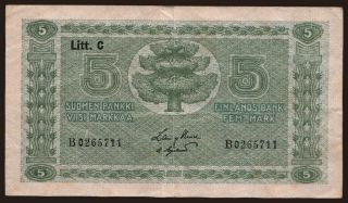 5 markkaa, 1922, Litt. C