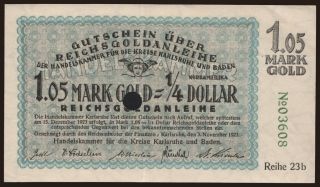 Karlsruhe/ Handelskammer für die Kreise Karlsruhe u. Baden, 1.05 Mark Gold, 1923