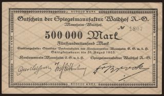 Mannheim-Waldhof/ Konsumverein Mannheim und Spiegelmaufaktur Waldhof, 500.000 Mark, 1923