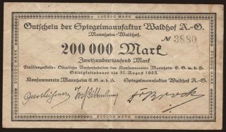 Mannheim-Waldhof/ Konsumverein Mannheim und Spiegelmaufaktur Waldhof, 200.000 Mark, 1923