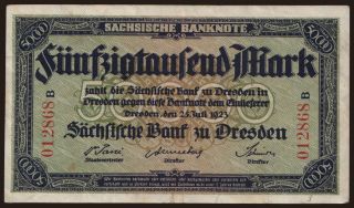 Sächsische Bank zu Dresden, 50.000 Mark, 1923