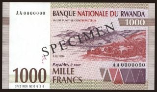 1000 francs, 1994, SPECIMEN