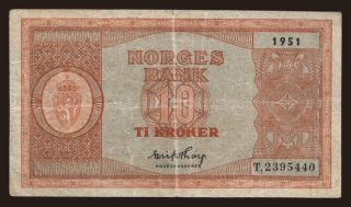 10 kroner, 1951
