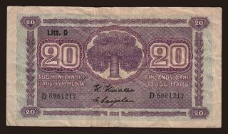 20 markka, 1939, litt. D