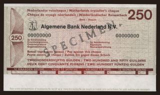 Travellers cheque, Algemene Bank Nederland, 250 gulden, specimen