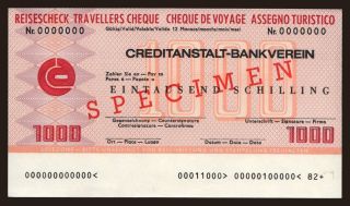Travellers cheque, Creditanstalt-Bankverein, 1000 schiling, specimen