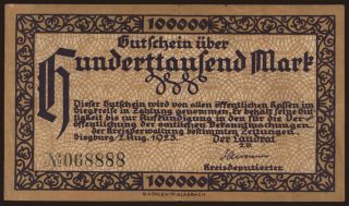 Siegburg/ Kreisverwaltung, 100.000 Mark, 1923
