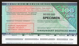 Travellers cheque, Deutscher Reisescheck, 100 Mark, specimen