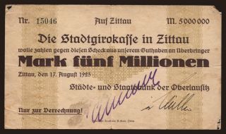Zittau/ Städte- und Staatsbank der Oberlausitz, 5.000.000 Mark, 1923
