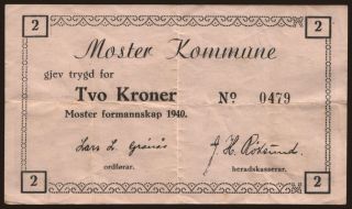 Moster Kommune, 2 kronen, 1940