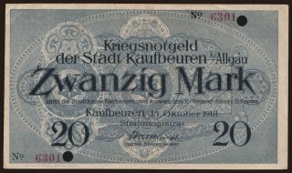 Kaufbeuren/ Stadt, 20 Mark, 1918