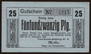 Coblenz/ Train-Ersatz-Abteilung Nr. 8, 25 Pfennig, 1918