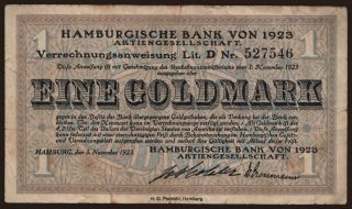 Hamburg/ Hamburgische Bank von 1923 AG, 1 Goldmark, 1923