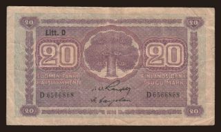 20 markkaa, 1939, Litt.D