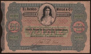 El Banco Maua & Cia, 20 pesos, 1871