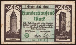 Bad Ems/ Stadt, 100.000 Mark, 1923