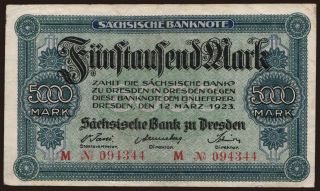 Sächsische Bank zu Dresden, 5000 Mark, 1923