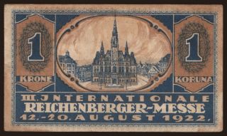 Reichenberg/ III. Internationale Reichenberger Messe, 1 Krone, 1922