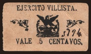 Ejercito Villista, 5 centavos, 191?