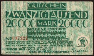 Siegburg/ Stadt, 20.000 Mark, 1923