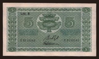 5 markkaa, 1922, Litt. B