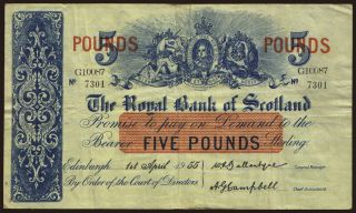 Royal Bank of Scotland, 5 pounds, 1955